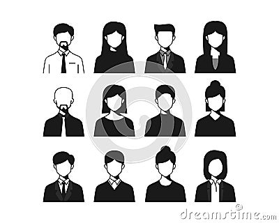Male and female business people icons on gray background, can be used as avatar profile pictures, vector avatar Stock Photo