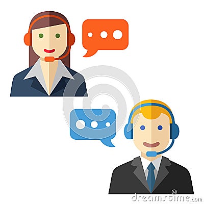 Male and female call center avatars Vector Illustration