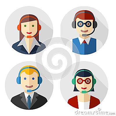 Male and female call center avatars Vector Illustration