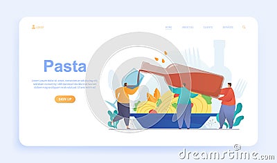 Male and female characters are eating pasta and drinking wine Vector Illustration