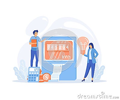 Male and female characters are paying utilities together, Vector Illustration