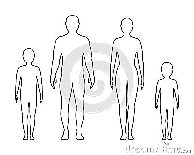 Male, female and children`s contour on white background, vector. Vector Illustration