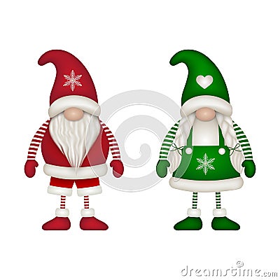 Male and female christmas gnomes illustration Vector Illustration