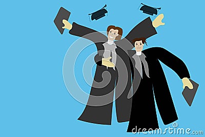 male and female couple in robes on graduation day Congratulations on your graduation. Stock Photo