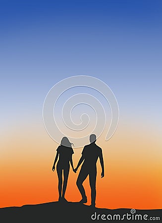 Male and female couples silhouette . Stock Photo