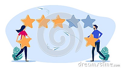 Male and female customers rate stars. Service rating or product satisfaction level. vector Vector Illustration