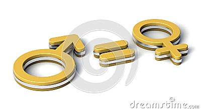 Male and female Equality Concept. Gender gold symbols with equal sign. 3d Illustration. Stock Photo