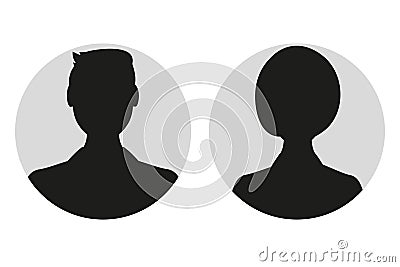 Male and female face silhouette or icon. Man and woman avatar profile. Unknown or anonymous person. Vector illustration Cartoon Illustration