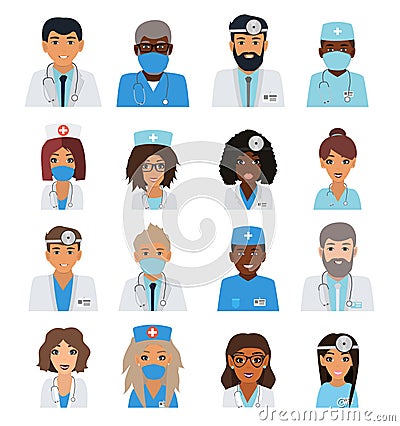 Male and female doctors team avatars. Stock Photo