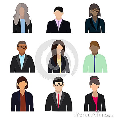 Business people flat avatars on white background. Vector illustration Cartoon Illustration