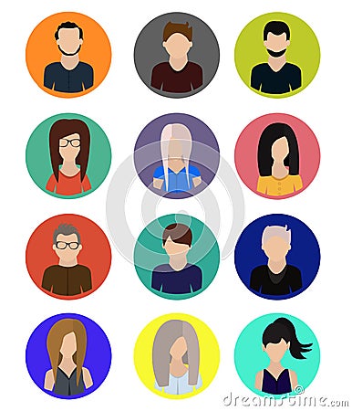 Male and female faces avatars icons icons Vector Illustration