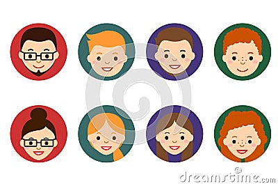 Male and female faces avatars. People icons. People Flat icons collection. Vector Illustration