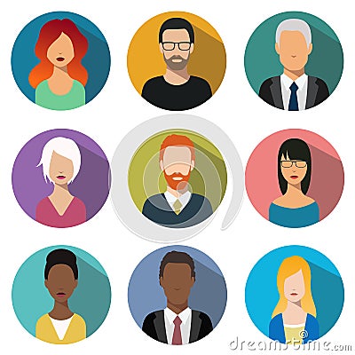 Male and female faces avatars. User sign icons. Vector Illustration