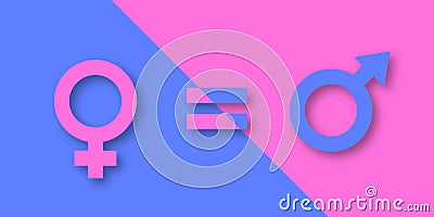 Male and female gender signs on blue and pink background. Relationship between men or boy and women or girl. The concept of gender Vector Illustration