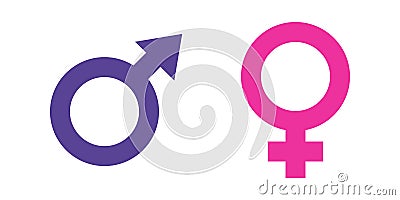 Male and female gender signs on white isolated background. Gender icons for illustration relationship between men and women. Vector Illustration