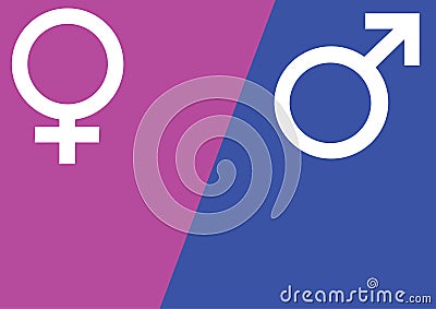 Male and female gender symbols Mars and Venus signs over pink and blue background vector illustration Vector Illustration