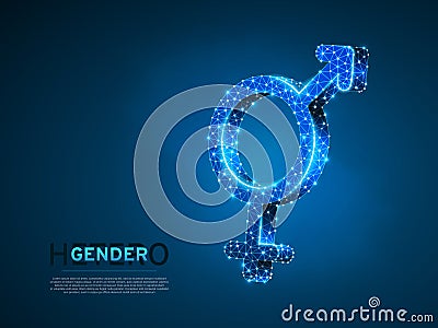 Male and female gender symbols. Wireframe digital 3d. Low poly heterosexuality Abstract Vector polygonal neon LGBT Vector Illustration