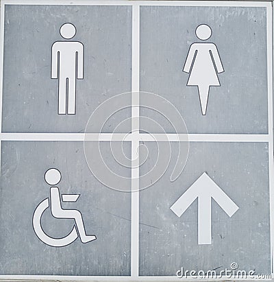 male and female and handicap toilet. Sign in Stock Photo