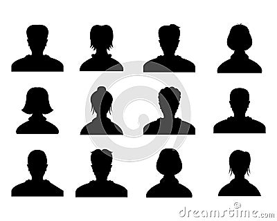 Male and female head silhouettes avatar, profile icons, people portraits. Black silhouette photo user person Vector Illustration