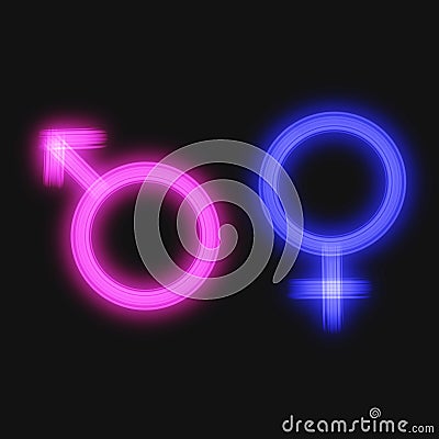 Male and female icon neon symbols together Stock Photo