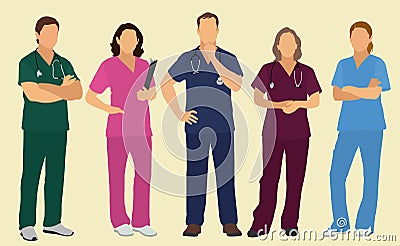 Male and Female Nurses or Surgeons Vector Illustration