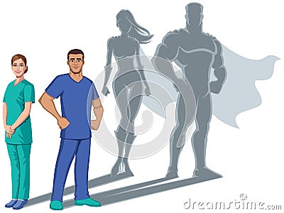 Nurse Superheroes Shadow Vector Illustration