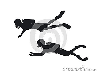 Male and female scuba divers silhouettes Vector Illustration