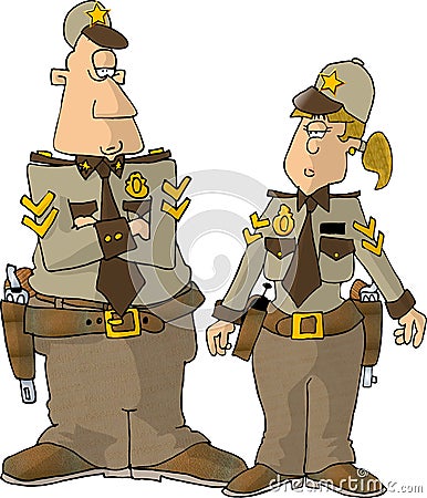 Male & Female Sheriff Cartoon Illustration