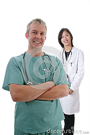 Male/female Surgeon/Doctor team Stock Photo