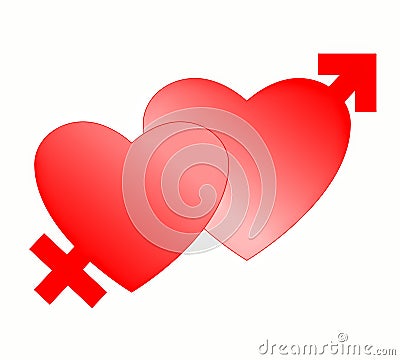 male and female symbols of love hearts valentine Stock Photo