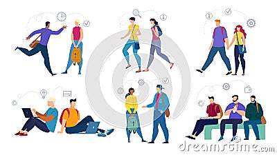 Male Female Teenagers Students Characters Flat Set Vector Illustration