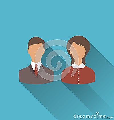 Male and female user avatars. Flat icons with long shadow Vector Illustration