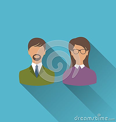 Male and female user avatars. Flat icons with long shadow Vector Illustration