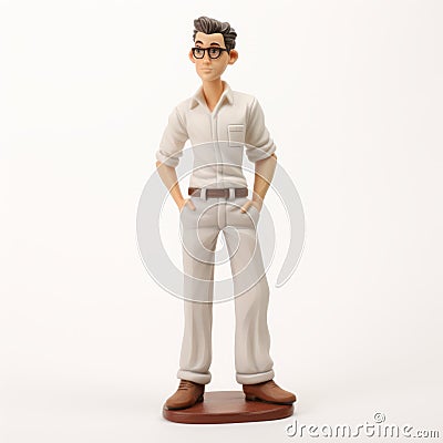 Cartoon Realism: Hyper-realistic Figurine Of Man In White Shirt And Pants Stock Photo