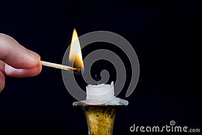 Igniting the Flame: Vintage Charm of a Candlestick Stock Photo