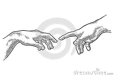 Male finger pointing touch god hand. The Creation of Adam Vector Illustration