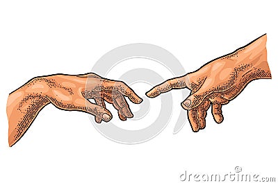 Male finger pointing touch god hand. The Creation of Adam Vector Illustration