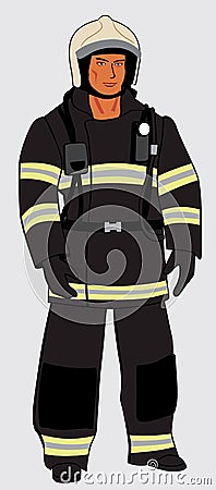 Male firefighter in helmet. Full-length figure Vector Illustration