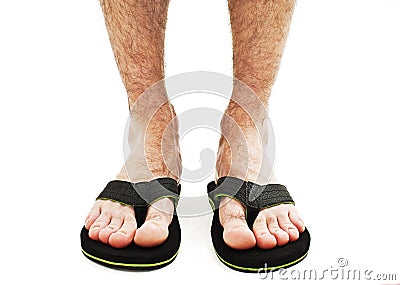 Male foot in flip-flop Stock Photo