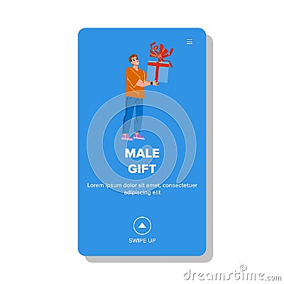 Male Gift Packaging Getting Man On Birthday Vector Vector Illustration