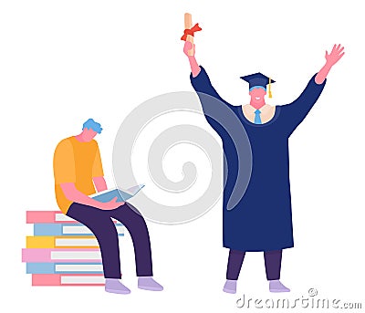 Male graduate happy student isolated on white background. Vector illustration in a flat cartoon style Vector Illustration