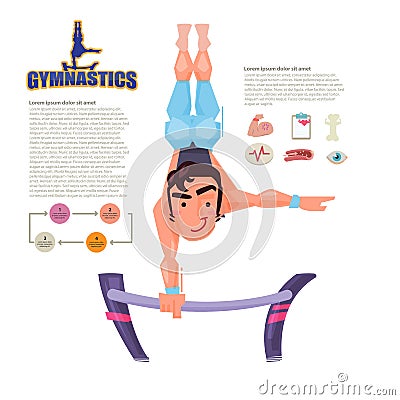 Male gymnast performing on the gymnastic bars.character design. Cartoon Illustration