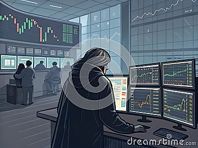 A male hacker created from ai is trying to hack your data from your computer Stock Photo