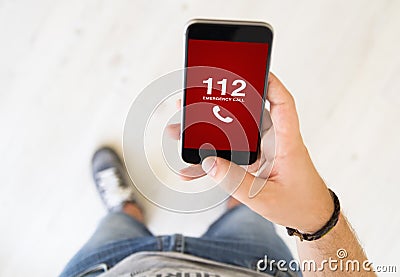 male hand emergency call 112 Stock Photo