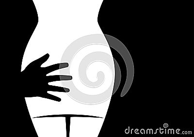 Male hand grabbing a female buttocks Vector Illustration