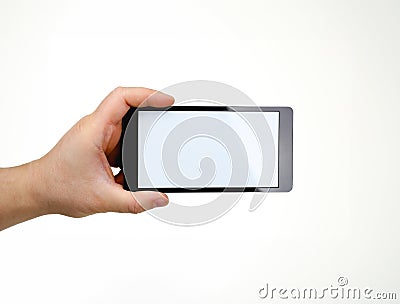 Male hand hoding smartphone isolated on Stock Photo