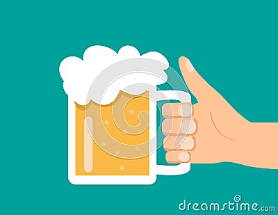 Male hand hold glass beer Vector Illustration
