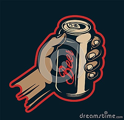 Male hand holding beer can Vector Illustration