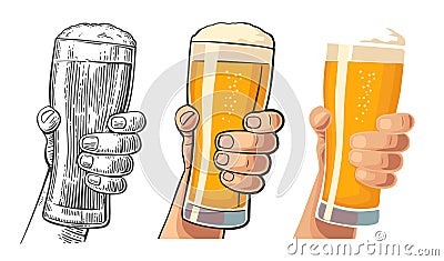 Male hand holding a beer glass. Vector Illustration