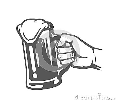 Male hand holding beer glass. Vector Illustration